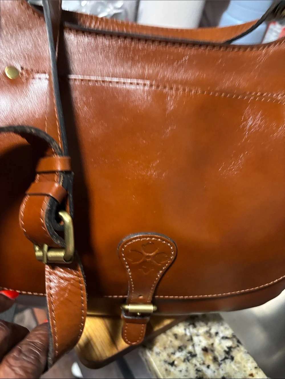Patricia Nash Cog Brown Leather shoulder /crossbody Suede Interior bag- unisex